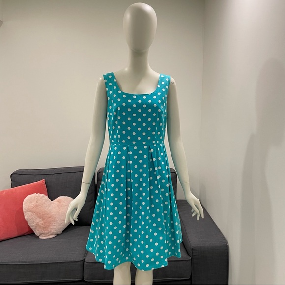 JULES & LEOPOLD Turquoise and White Polka Dot Summer Dress Size 6 - Picture 1 of 15